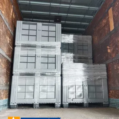 Así se ve un embarque de bins alemanes. 📦 Contenedores de gran formato, apilables y listos para tra